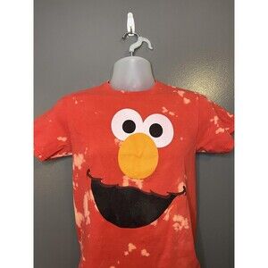 Sesame Street Elmo Shirt Womens Small Red Bleach Tie Dye Graphic Tee Top
